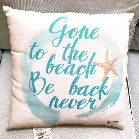MWW, 18” x 18” Blue and White Beach Theme Throw Pillow "Gone To Beach" - Picture 1 of 3